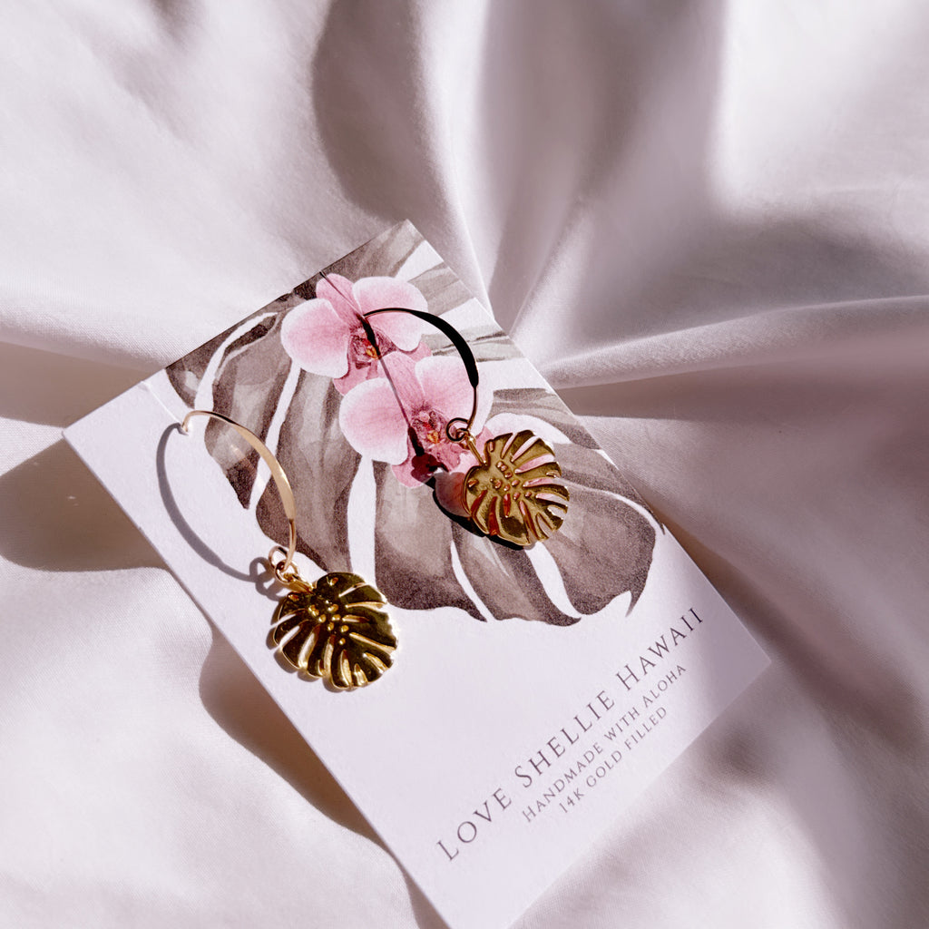 Monstera Gold Filled Earrings – Tropical Hawaiian Jewelry