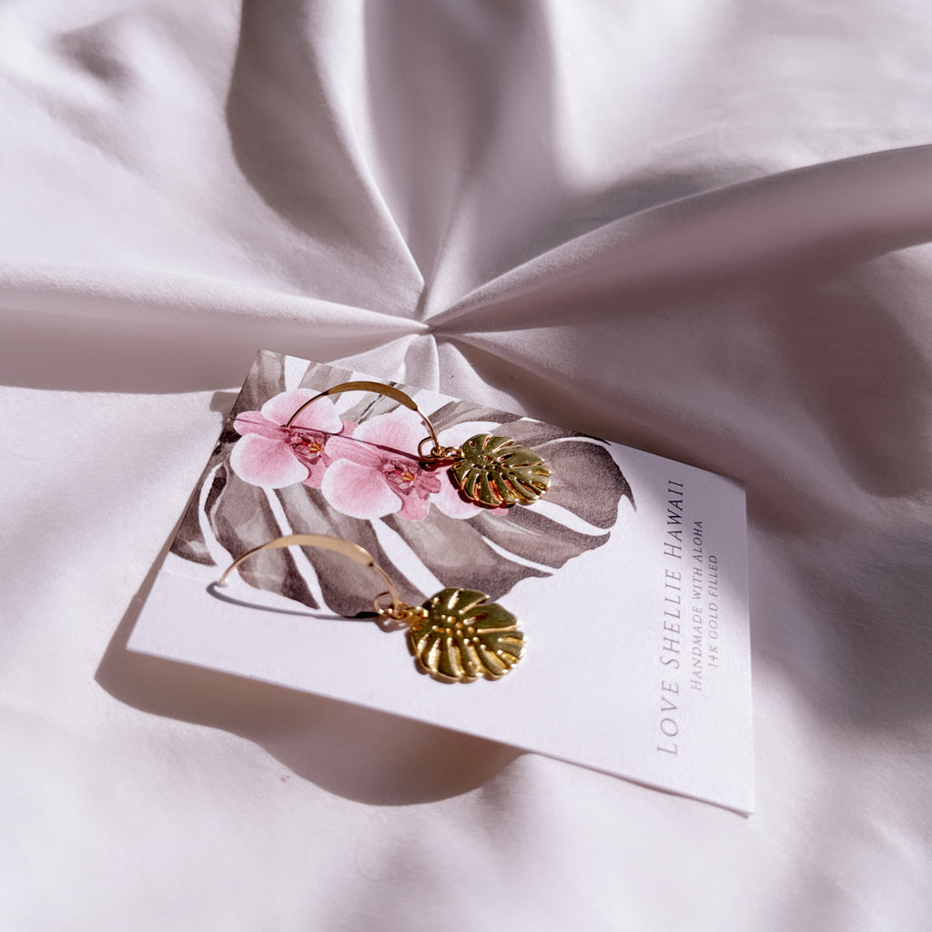 Monstera Gold Filled Earrings – Tropical Hawaiian Jewelry