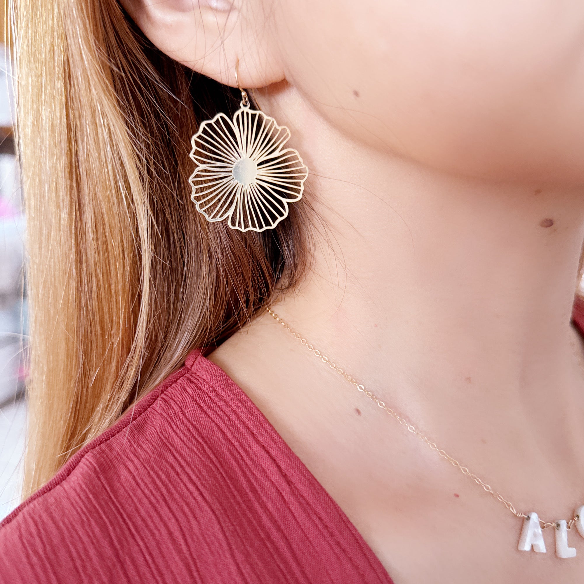 Aloha Initial Mother of Pearl Necklace – 14k Gold Filled, Adjustable Chain
