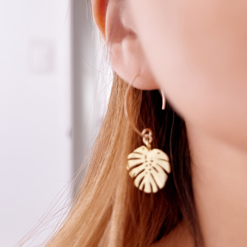 Monstera Gold Filled Earrings – Tropical Hawaiian Jewelry