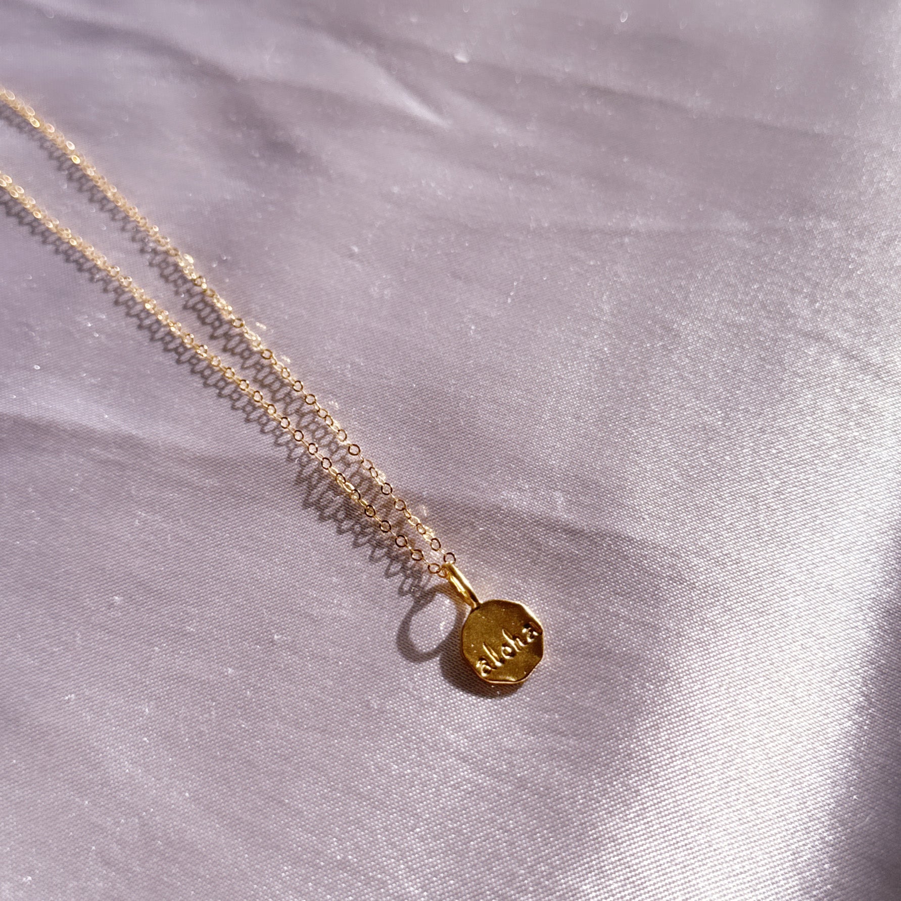 Aloha Engraved Round Gold Charm – 14k Gold-Filled Necklace Pendant