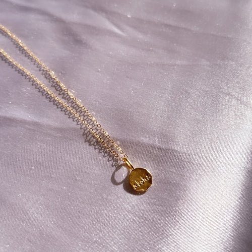 Aloha Engraved Round Gold Charm – 14k Gold-Filled Necklace Pendant
