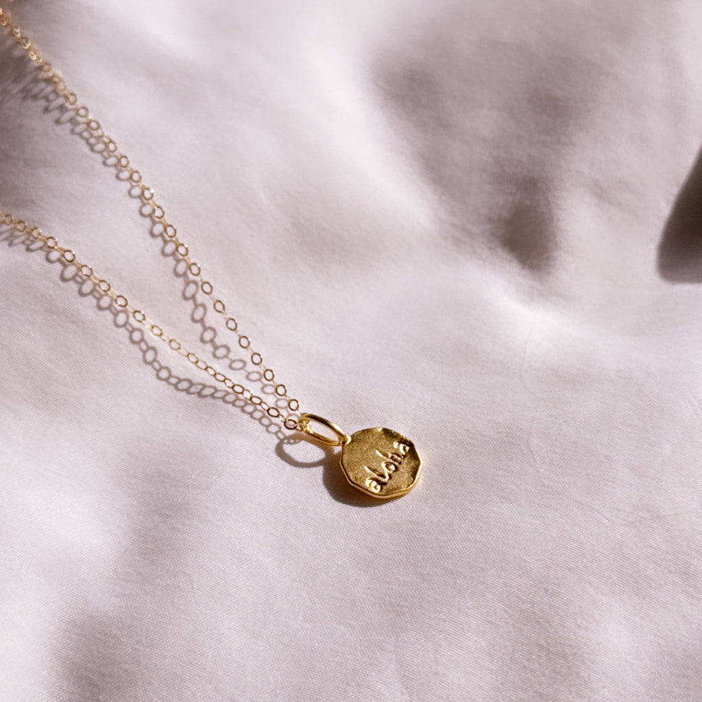 Aloha Engraved Round Gold Charm – 14k Gold-Filled Necklace Pendant