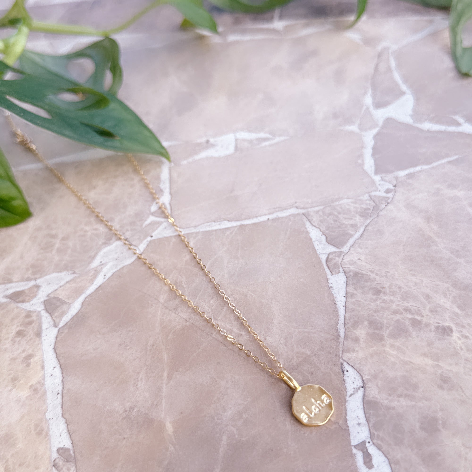 Aloha Engraved Round Gold Charm – 14k Gold-Filled Necklace Pendant