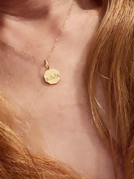 Aloha Engraved Round Gold Charm – 14k Gold-Filled Necklace Pendant